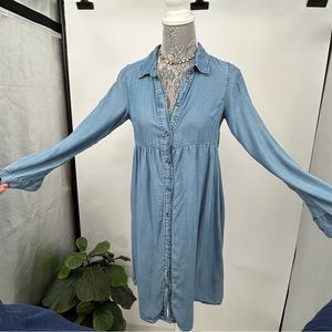 Blue denim long sleeve button down dress